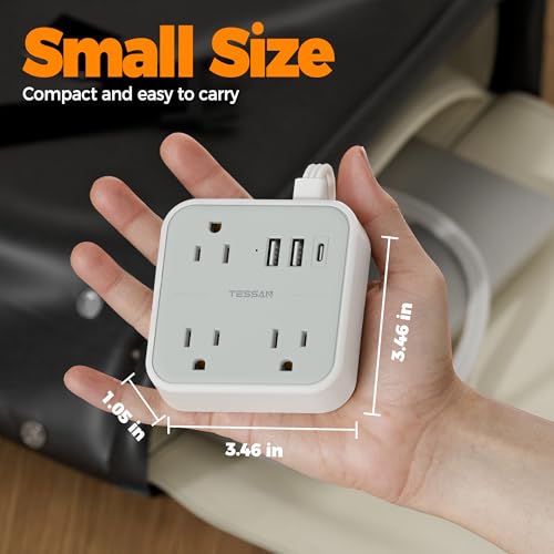TESSAN Ultra Thin Flat Extension Cord 3 FT, Slim Power Strip with USB Ports (1 USB C), Surge Protector Flat Plug Wall Charger with 3 Outlets for Office, School, Dorm Room Essentials, Grey - Image 4