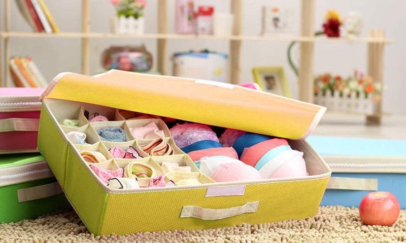 Styleys Styleys 151 Multi Compartment Cell Foldable Storage BoxCloset OrganizerNonSmell Drawer Organizer 15 grids 1 for Underwear Closet Storage for Socks Bra Panty Tie Scarf etc Yellow  - Image 1