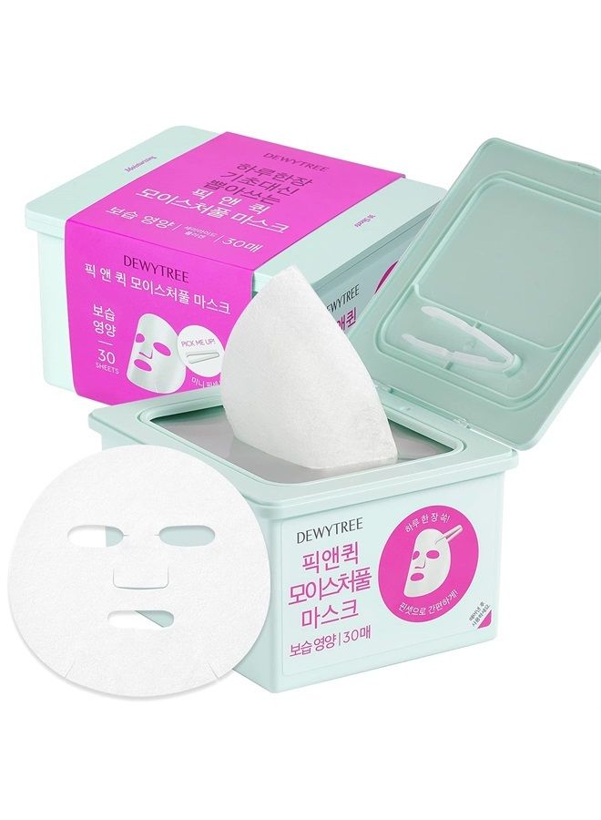 DewyTree Collagen and Ceramide Nourishing Moisture Facial Mask Sheet 30 Sheet - Pick and Quick, Dispenser Type, Skin Moisturizing and Firming with Sunflower Seed Oil, Rosemary Extracts - Image 1