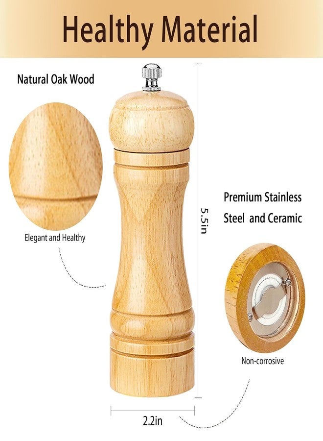 SRHV Salt & Pepper Grinder Set -Black Pepper Mill Grinder Shaker Refillable Wooden Mills with Adjustable Ceramic Coarseness - Traditional Spice Storage Spice Grinder for Home(5 INCH) - Image 3