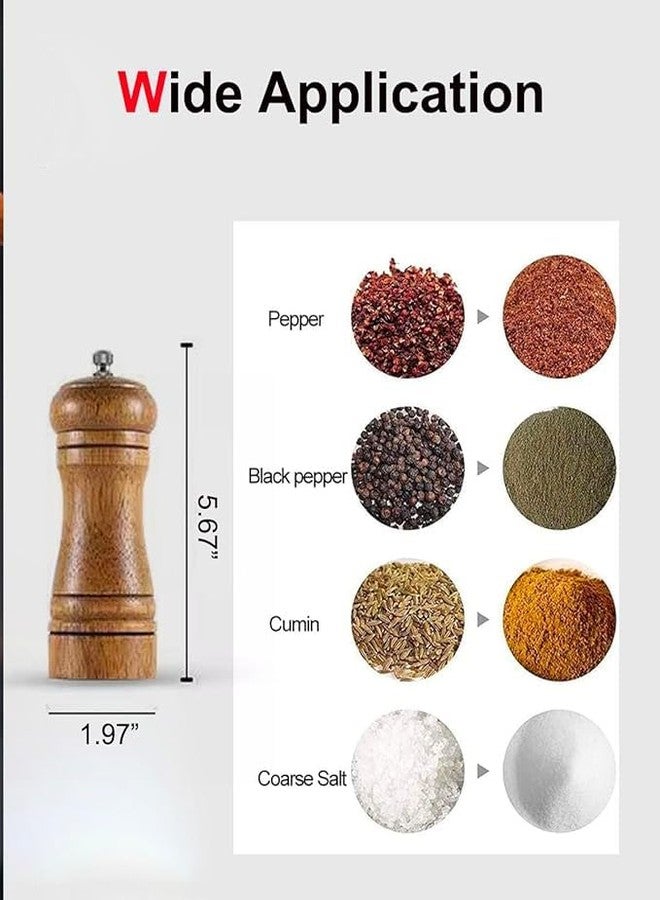 SRHV Salt & Pepper Grinder Set -Black Pepper Mill Grinder Shaker Refillable Wooden Mills with Adjustable Ceramic Coarseness - Traditional Spice Storage Spice Grinder for Home(5 INCH) - Image 2