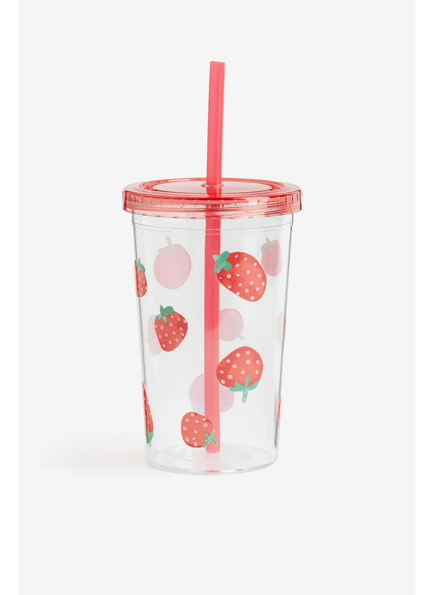 H&M Patterned Plastic Mug With A Straw