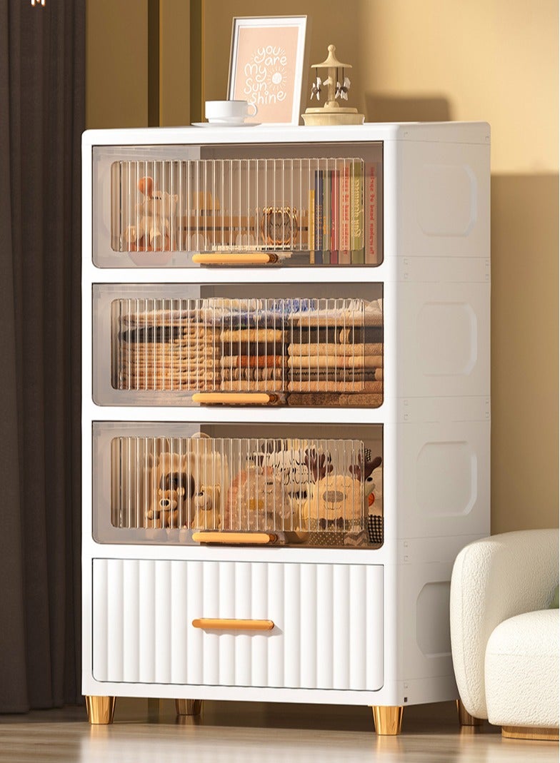 تشولوفز صناديق تخزين بأربع طبقات بأغطية، صناديق تخزين كبيرة جدًا، خزانة تنظيم للمطبخ، خزانة تنظيم وجبات خفيفة شفافة متعددة الطبقات قابلة للطي، للمنزل والمطبخ وغرفة النوم - Image 1