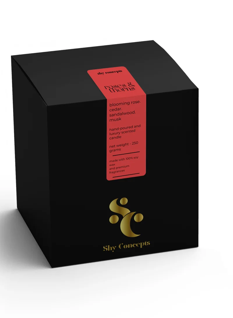 Shy Concepts Premium Scented Candle Handmade with Natural Soy Wax for Aromatherapy, Stress Relief, Relaxation, Gift, Home Decor| Fragrance Oils| Roses, Cedar, Sandalwood, and Musk| 250 grams| White Candle Jar|