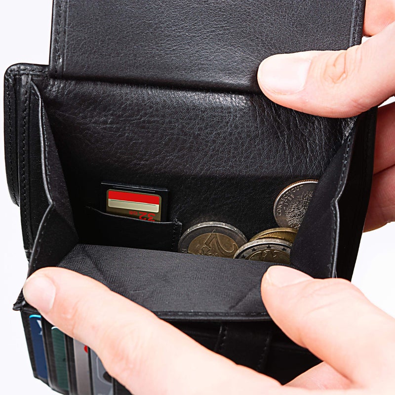 DiLoro Mens Full Size Large Capacity Genuine Full Grain Leather Wallet Bifold Flip ID Coin & Zip Pockets RFID Blocking Anti-Theft (Black Nappa) - Image 3