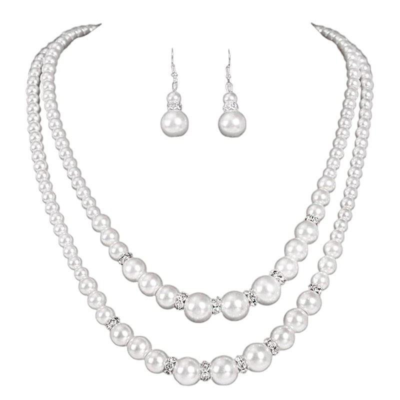 Unicra 1920s Gatsby Pearl Jewelry Set Vintage Crystal Bride Necklace Earrings Set Silver Pearl Multilayer Bridal Necklace Jewelry Accessories for Women and Brides - Image 1
