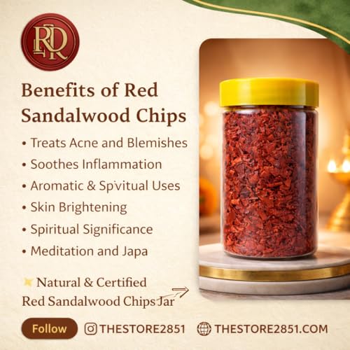 RDK® Natural Red (Lal) Sandalwood Chips Scraps Lal Chandan Lakdi Flakes Raktchandan Chilka Hawan Samagri for Healing Meditation, Protection Incense, Spiritual Supplies - 50 Gram - Image 2