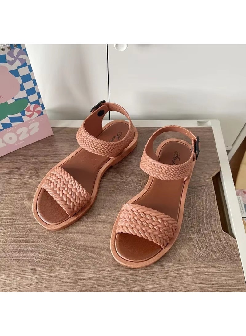 Huitich Brown Braided Strap Fashion Sandals – Size 38-39 - Image 2