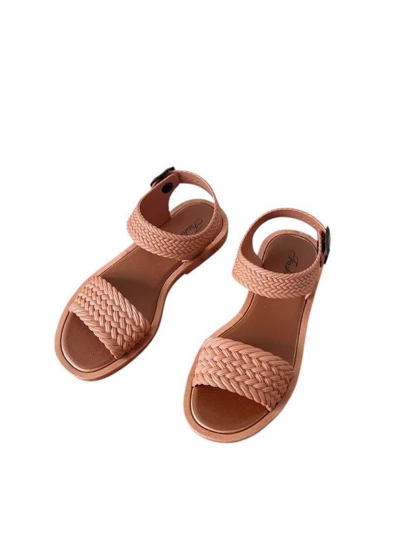 Huitich Brown Braided Strap Fashion Sandals – Size 38-39 - Image 1