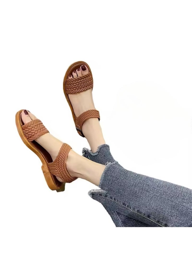 Huitich Brown Braided Strap Fashion Sandals – Size 38-39 - Image 5