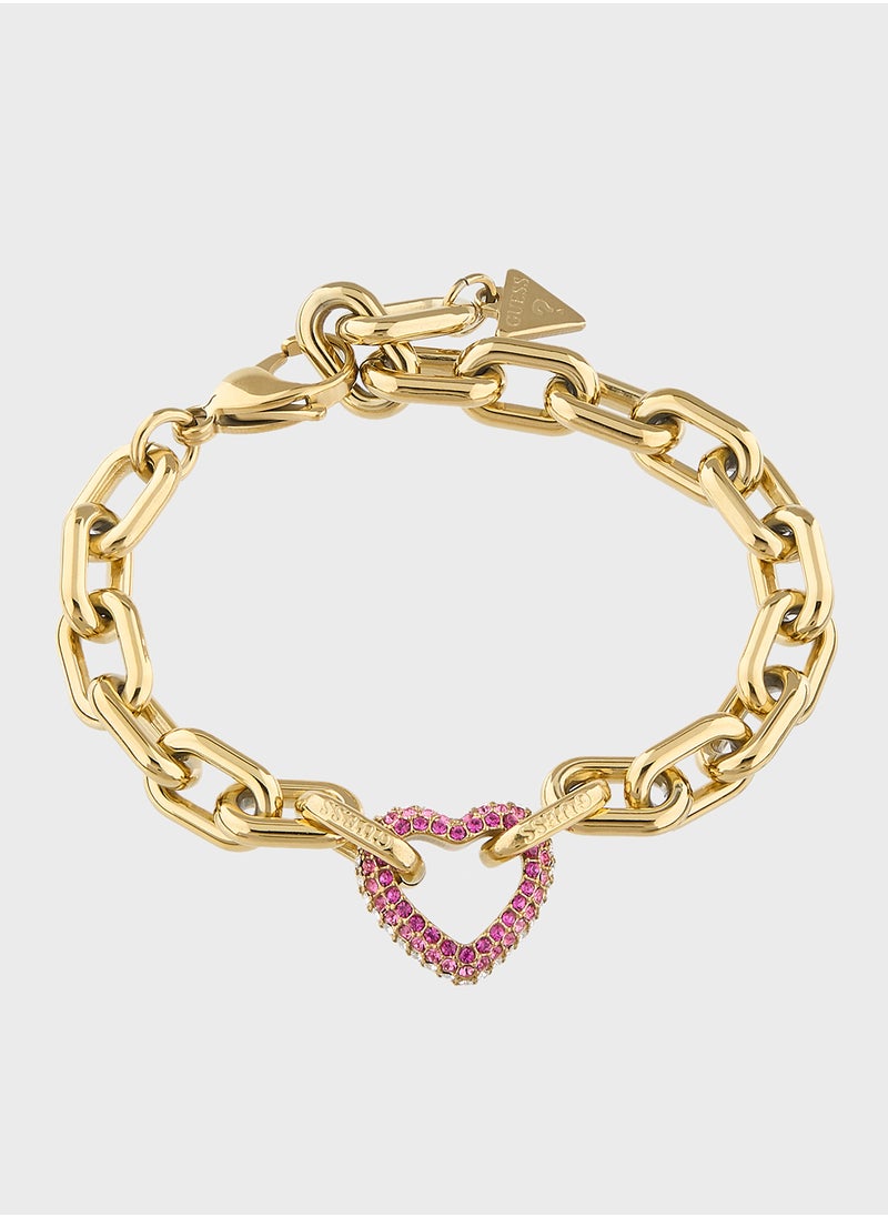 GUESS Jubb05005Jwygpks 18Mm Pave Heart Chain Bracelet  - Image 1