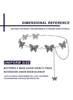 ELABEST Butterfly Chian Belt Rhinestone Metal Silver Carving Chunky Waist Chain Belt Adjustable Accessories For Women Dress Jeans(D Silver)  - Image 5
