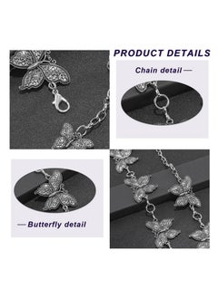 ELABEST Butterfly Chian Belt Rhinestone Metal Silver Carving Chunky Waist Chain Belt Adjustable Accessories For Women Dress Jeans(D Silver)  - Image 4
