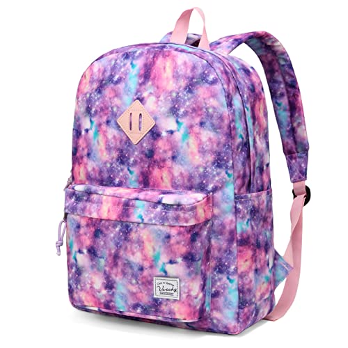 VASCHY Backpack for School, Lightweight Water Resistant Bookbag Casual Daypack for Middle School Teen Girls Pink Galaxy - Image 1