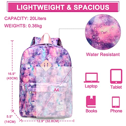 VASCHY Backpack for School, Lightweight Water Resistant Bookbag Casual Daypack for Middle School Teen Girls Pink Galaxy - Image 2