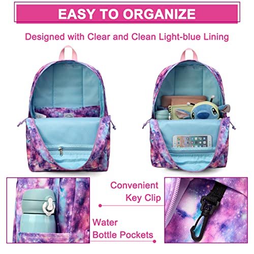 VASCHY Backpack for School, Lightweight Water Resistant Bookbag Casual Daypack for Middle School Teen Girls Pink Galaxy - Image 3
