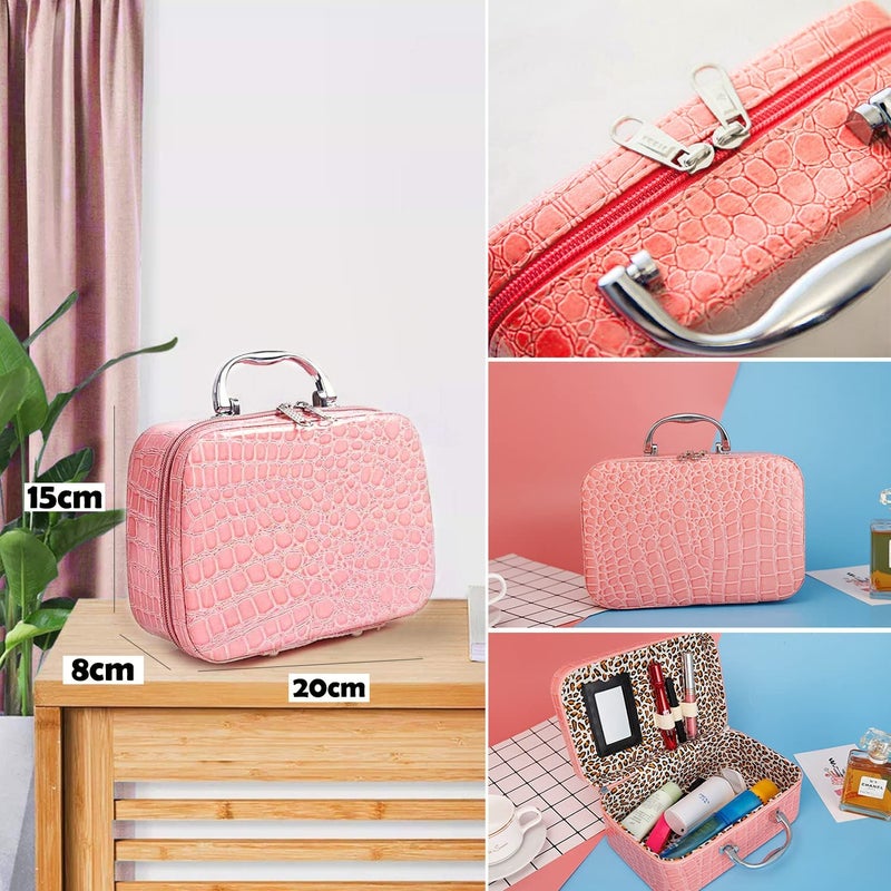 BESTOTTAM Cosmetic Bag Travel Makeup Organizer Cosmetic Boxes Jewelry Organizer Toiletry Bag with Compact Magnifying Mirror and Steel Handle Stylish Makeup Box for Women - Image 3
