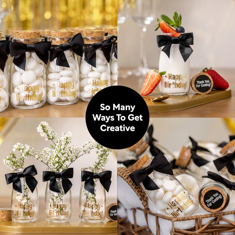 Ethisa Vintage 12 Pack Adult Birthday Party Favors Glass Bottles with Ribbons and Stickers - Classy Happy Birthday Favors and Table Centerpieces Decorations - Sturdy Candy Jar for Guests and Kids - Image 4