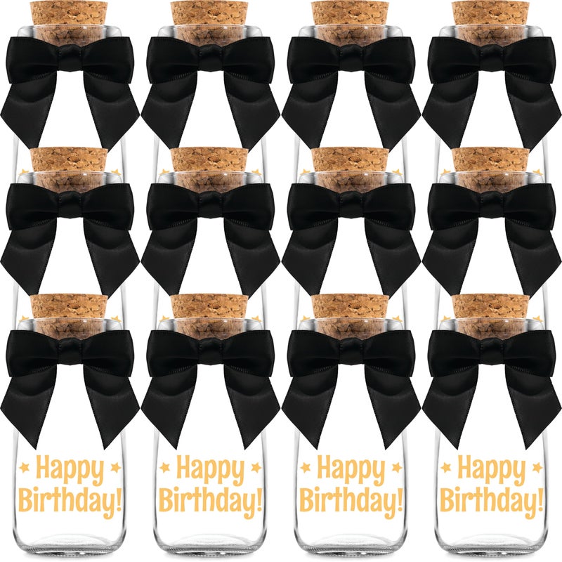 Ethisa Vintage 12 Pack Adult Birthday Party Favors Glass Bottles with Ribbons and Stickers - Classy Happy Birthday Favors and Table Centerpieces Decorations - Sturdy Candy Jar for Guests and Kids - Image 1