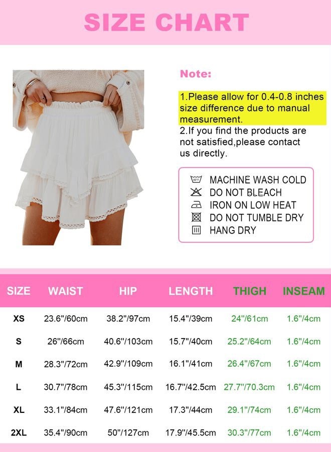 Aoudery Flowy Shorts for Women Casual Boho Ruffle Tiered Skorts High Waist Mini Skirts Golf Tennis Butterfly Crochet Shorts - Navy Blue L - Image 4