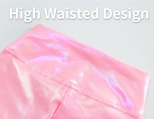 Gnainach Girls Shiny Metallic Leggings Size 4t 5t Holographic Pink Stretch Soft Yoga Pants for Toddler Gift Riding - Image 4