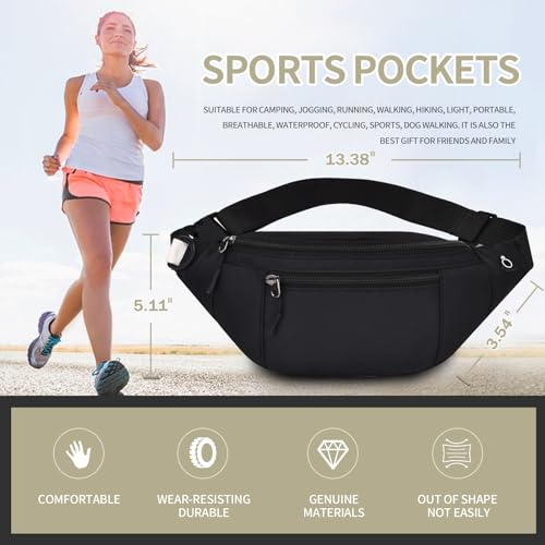 DAITET Large Crossbody Fanny Pack for Men&Women,Waist Bag & Hip Bum Bag for Outdoors Workout Traveling Casual Running Hiking Cycling,Easy Carry Any Phone(Loop Black) - Image 2