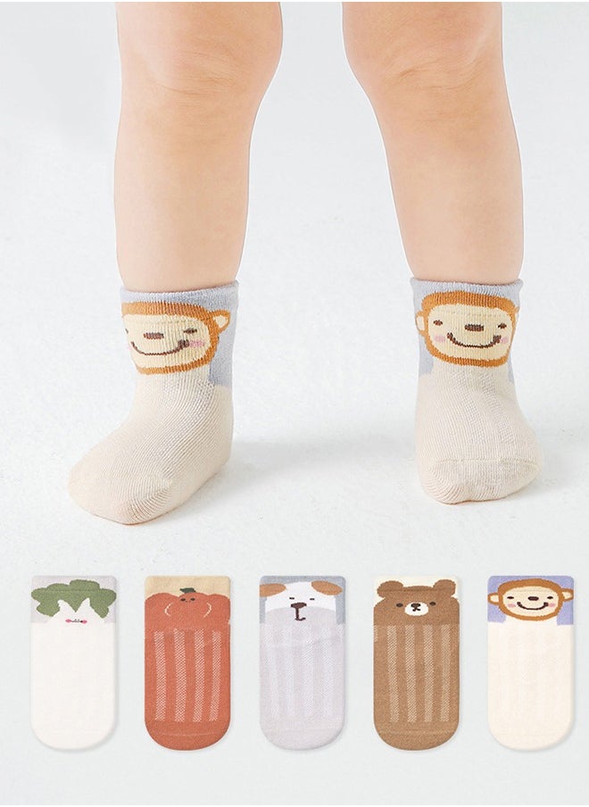 Socks Toddler Fishnet Socks Boneless Combed Cotton Baby Socks Animal Diary Cartoon Garter Little Girls Boys Walking Socks 5 Pairs (Suitable for 1-3 Years Old)  - Image 1