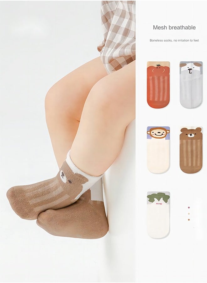Socks Toddler Fishnet Socks Boneless Combed Cotton Baby Socks Animal Diary Cartoon Garter Little Girls Boys Walking Socks 5 Pairs (Suitable for 1-3 Years Old)  - Image 3