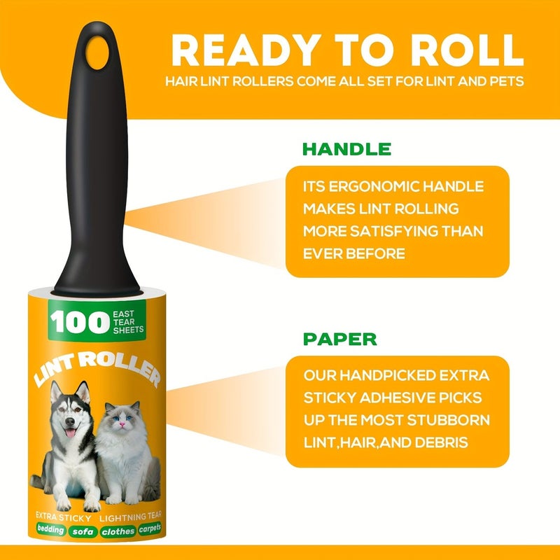 Extra Sticky Lint Roller 600 Sheets Pet Hair Remover for Furniture Carpet Clothes with 6 Rolls and 2 Handles Portable Lint Remover Efficiently Remove Dog and Cat Hair - Image 3