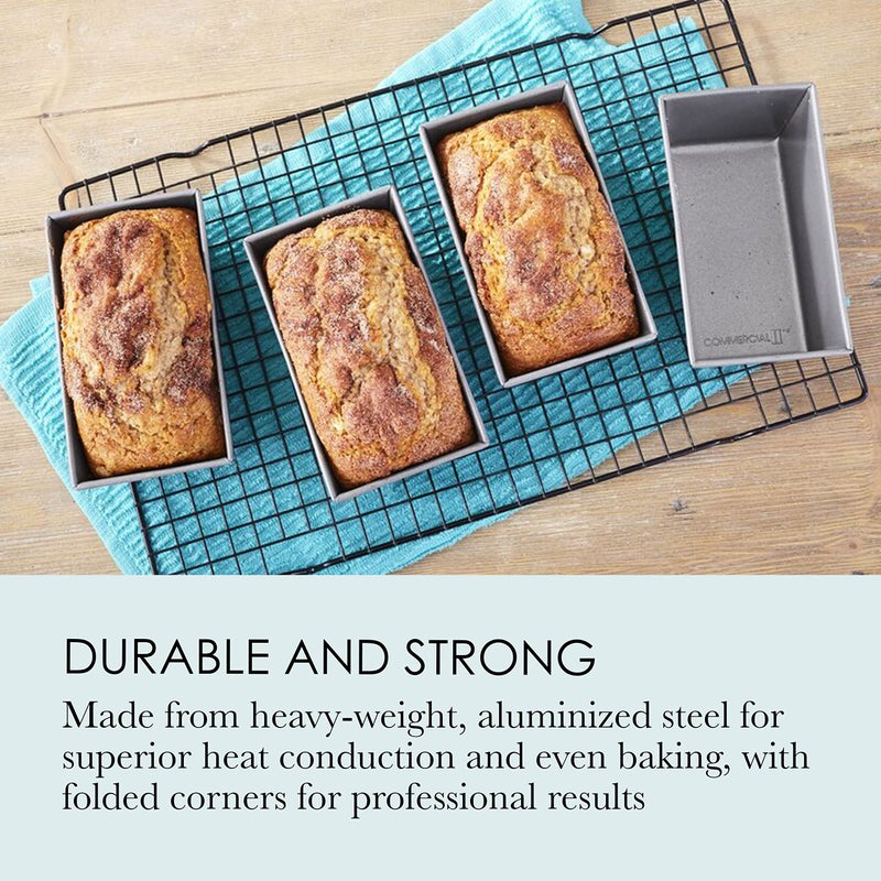 Chicago Metallic Commercial II Non-Stick Mini Loaf Pans, 5-3/4 by 3-1/4 by 2-1/4-Inch, Gray (Pack of 4) - Image 3