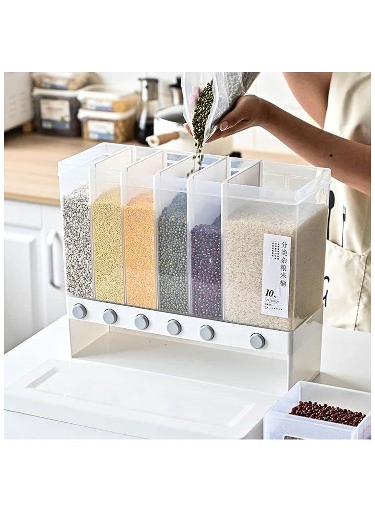 BLOOMING TIME 6-Grids Wall-Mounted Dry Food Dispenser – Large Capacity Rice & Grain Storage Tank, Moisture-Proof Cereal Organizer, Press-to-Dispense Kitchen Storage Box  - Image 2