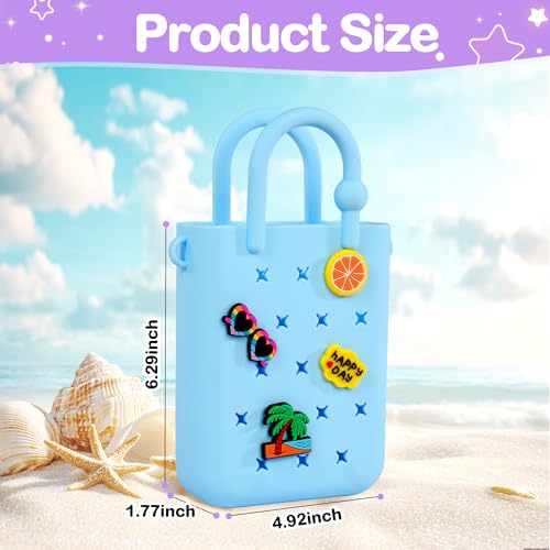 BestStone Silicone Mini Hole Handbag Toddler Purse with 20 Charms, Small Rubber Beach Bag With Adjustable Shoulder Strap, Mini Tote Bags for Little Girls and Woman Birthday Gift(Blue) - Image 3