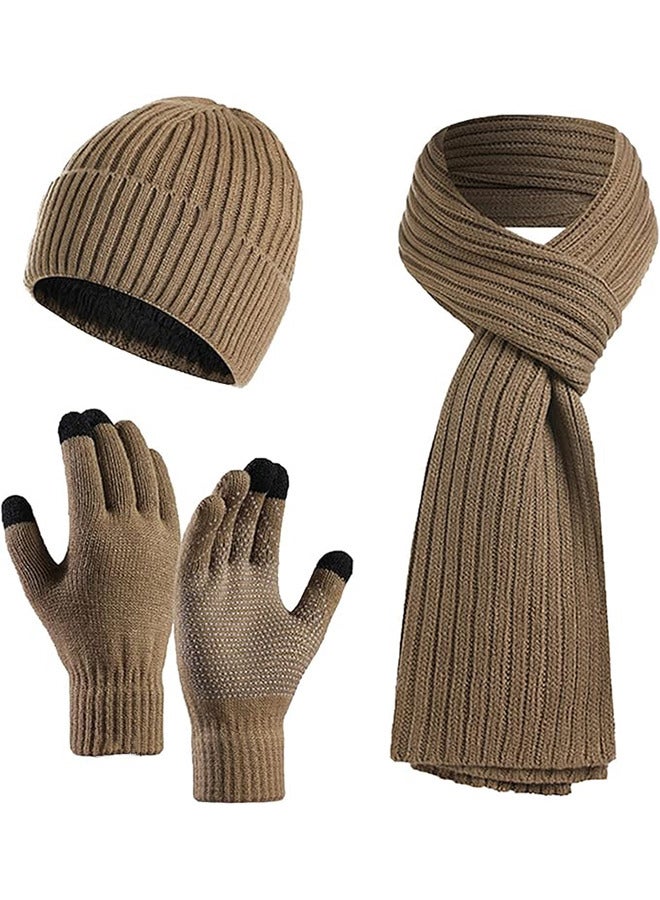 RATSAW 3Pcs Winter Beanie Hat Scarf Gloves Set for Men Women Ski Cap Touch Screen Mittens Warm Scarf  - Image 1