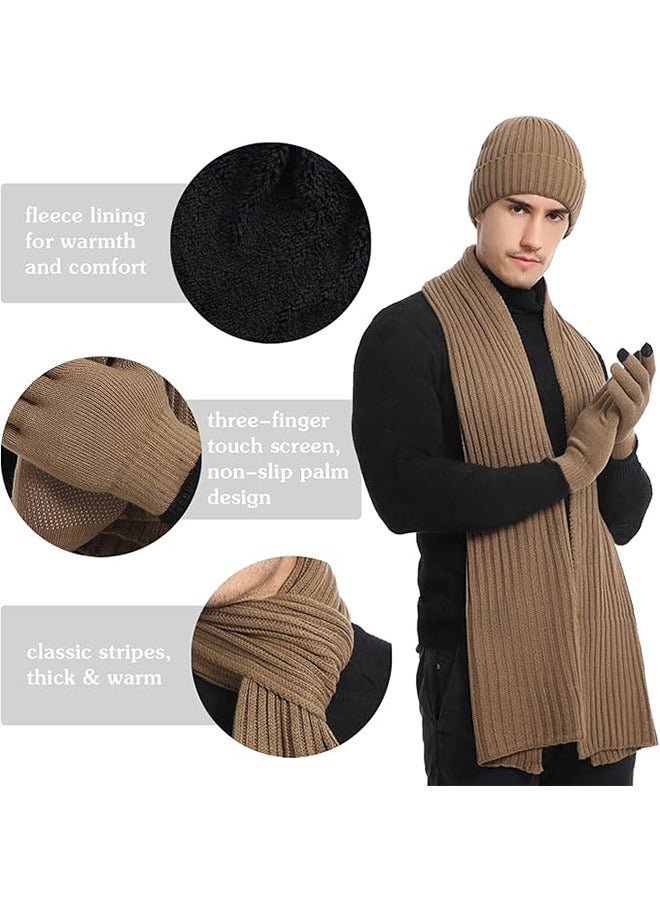 RATSAW 3Pcs Winter Beanie Hat Scarf Gloves Set for Men Women Ski Cap Touch Screen Mittens Warm Scarf  - Image 2
