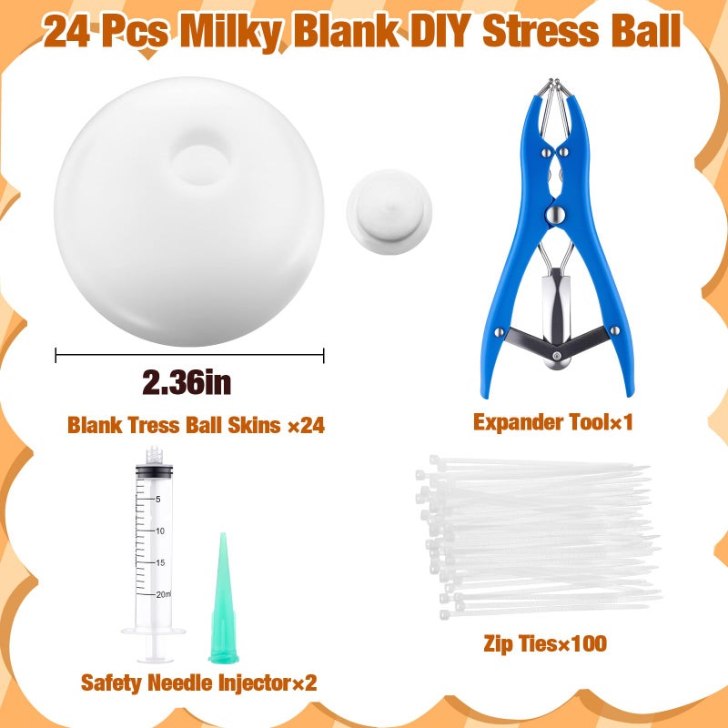 Simgoing 24 Pcs DIY Stress Ball Making Kit, Blank Stress Pressure Ball Skin Kit with Vacuum Evacuating Device & Expander Tool Make Your Own Fidget Pressure Balls for Adults (Milky) - Image 2