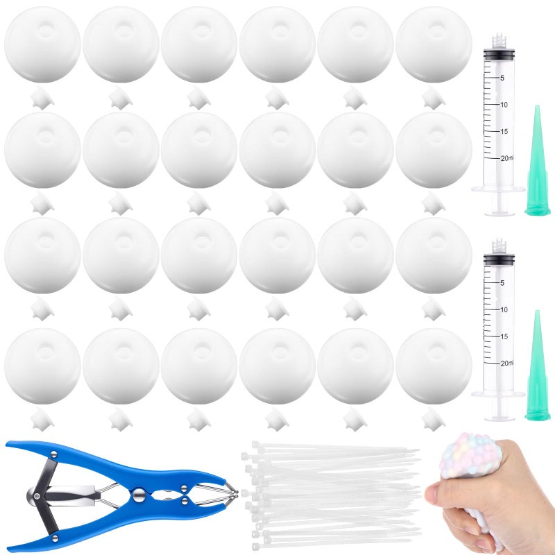 Simgoing 24 Pcs DIY Stress Ball Making Kit, Blank Stress Pressure Ball Skin Kit with Vacuum Evacuating Device & Expander Tool Make Your Own Fidget Pressure Balls for Adults (Milky) - Image 1