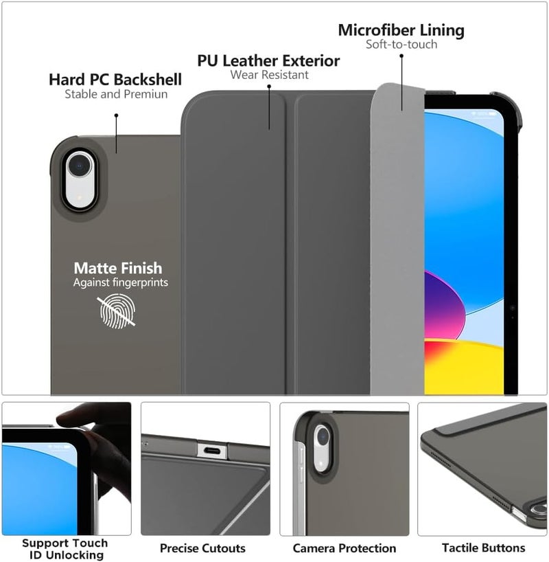 MoKo Case for iPad 10th Generation Case 2022, Slim Stand Protective iPad 10.9 Inch Case Coverwith Hard PC Translucent Back Shell, Auto Wake/Sleep, Space Gray - Image 3