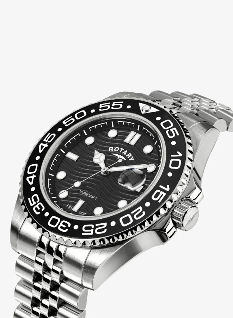 Rotary Rotary Men's Apex 100 Black Dial Stainless Steel Bracelet Watch - RGB10015/04