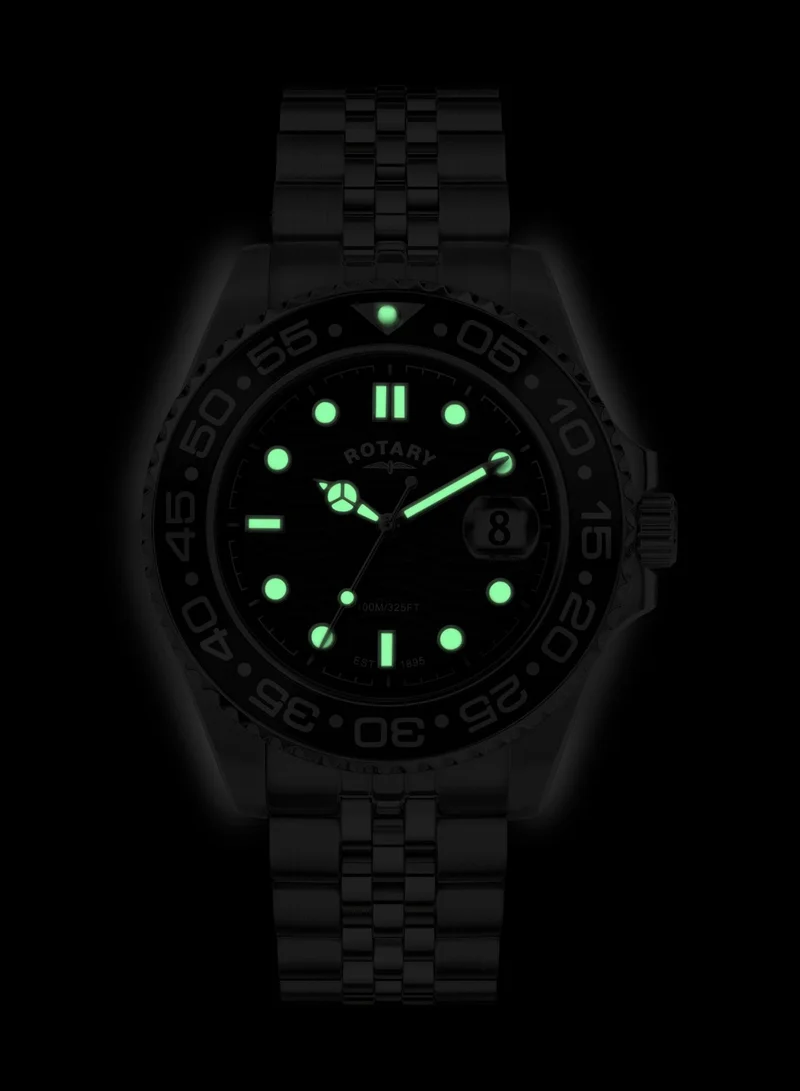 Rotary  Men's Apex 100 Analogue Watch, 45 mm, Black Dial, Stainless Steel Bracelet for Men | Best Price UAE