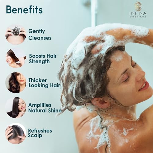 INFINA ESSENTIALS Biotin 2-in-1 Shampoo and Conditioner for Men & Women – Hair Thickening & Strengthening Shampoo with Saw Palmetto, Keratin, Caffeine & Vitamin E – Convenient Daily Use – 16 fl oz - Image 3