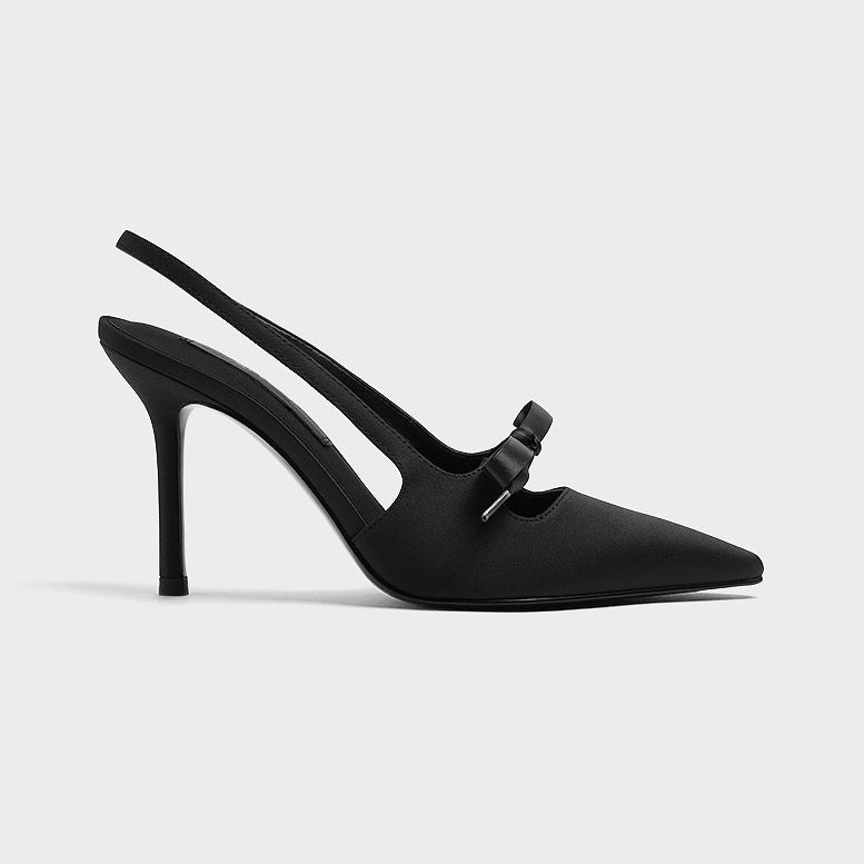 Stunning High-Heeled Shoes with a Unique Design for Women, 2026 New Model, Satin Bow Pointed-Toe Sandals - Image 1