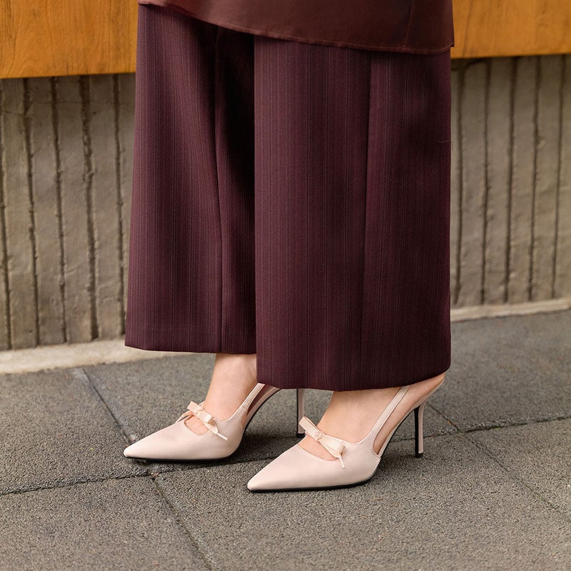 Stunning High-Heeled Shoes with a Unique Design for Women, 2026 New Model, Satin Bow Pointed-Toe Sandals - Image 3