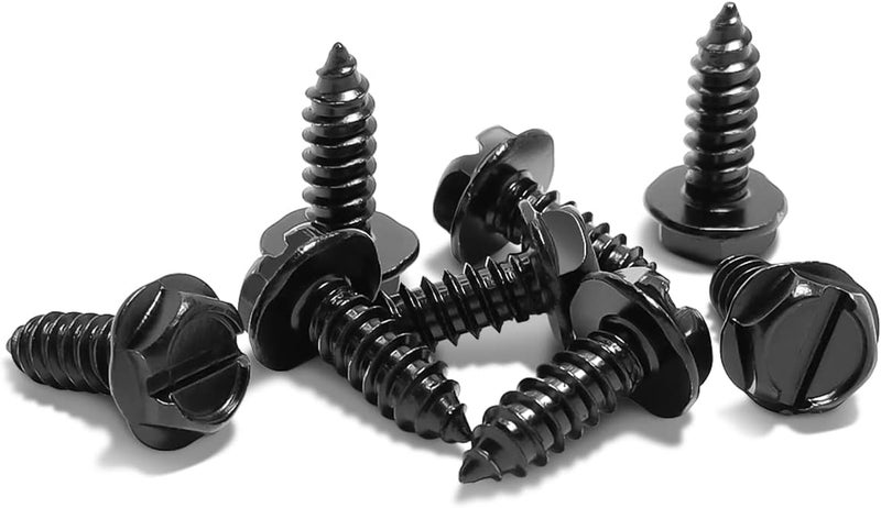 YALOK Black License Plate Screws, 8 PCS Stainless Steel Fasteners for License Plates and License Plate Frames or Covers, Rust Proof, Weather Proof, Self Tapping Mounting Bolts - Image 1