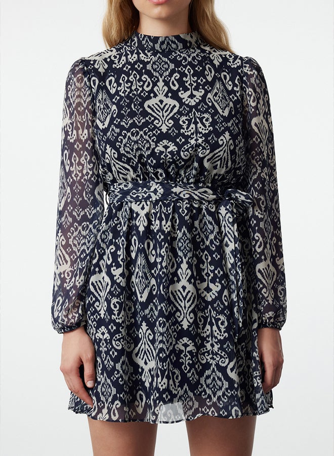 trendyol Ethnic Woven Navy Blue Winter Dress - Image 4