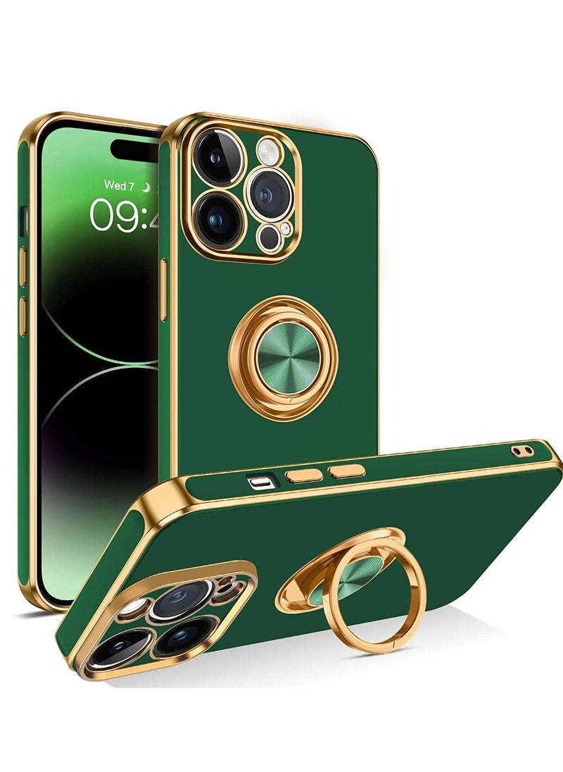 Raxoom iPhone 14 Pro Max Case, 360° Rotation Kickstand Ring Holder Plating Edge Soft Rubber TPU Bumper Slim Flexible Shockproof Protective Phone Case Cover for iPhone 14 Pro Max, Midnight Green - Image 1