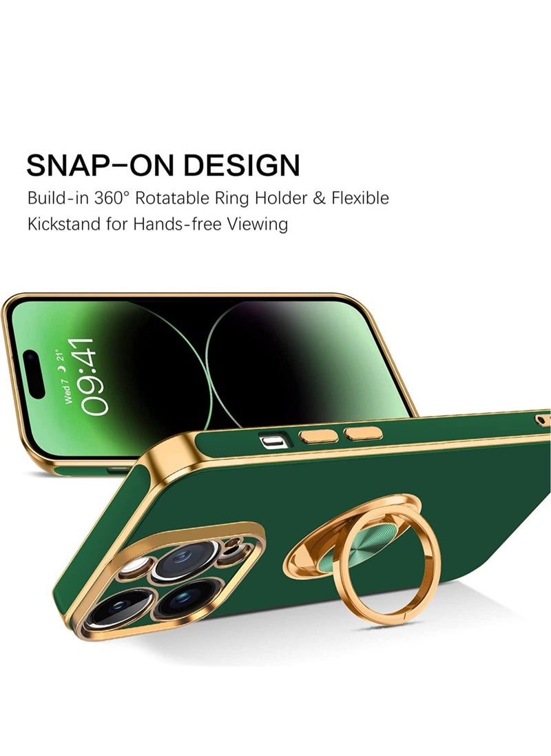 Raxoom iPhone 14 Pro Max Case, 360° Rotation Kickstand Ring Holder Plating Edge Soft Rubber TPU Bumper Slim Flexible Shockproof Protective Phone Case Cover for iPhone 14 Pro Max, Midnight Green - Image 3