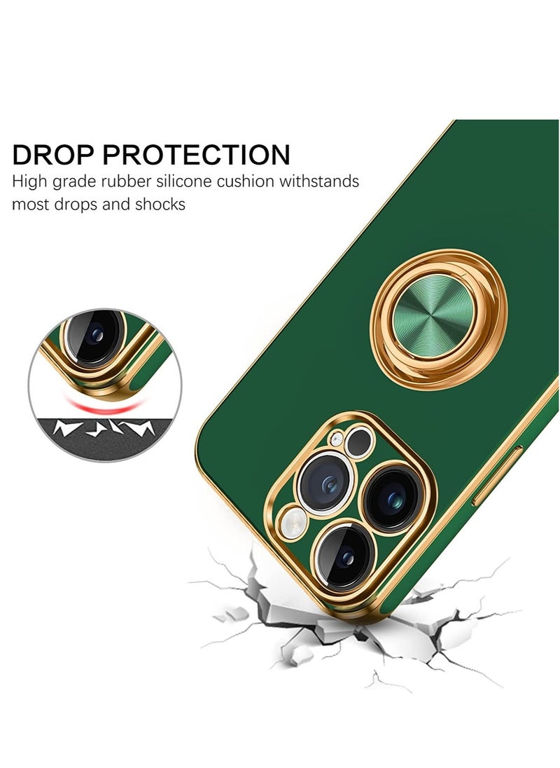 Raxoom iPhone 14 Pro Max Case, 360° Rotation Kickstand Ring Holder Plating Edge Soft Rubber TPU Bumper Slim Flexible Shockproof Protective Phone Case Cover for iPhone 14 Pro Max, Midnight Green - Image 2