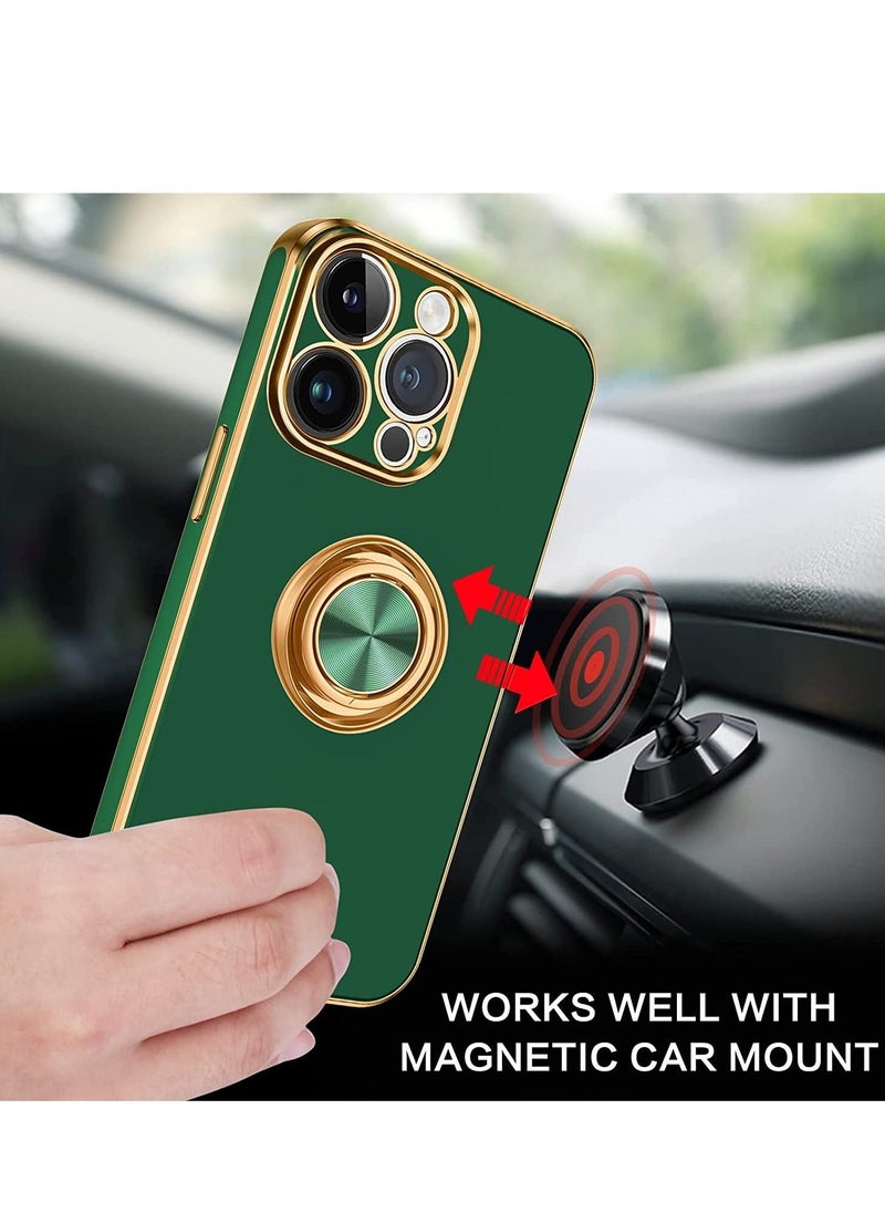 Raxoom iPhone 14 Pro Max Case, 360° Rotation Kickstand Ring Holder Plating Edge Soft Rubber TPU Bumper Slim Flexible Shockproof Protective Phone Case Cover for iPhone 14 Pro Max, Midnight Green - Image 4