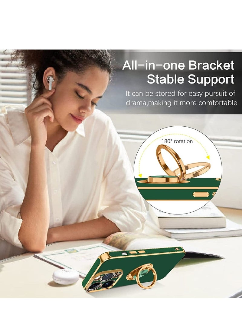 Raxoom iPhone 14 Pro Max Case, 360° Rotation Kickstand Ring Holder Plating Edge Soft Rubber TPU Bumper Slim Flexible Shockproof Protective Phone Case Cover for iPhone 14 Pro Max, Midnight Green - Image 5