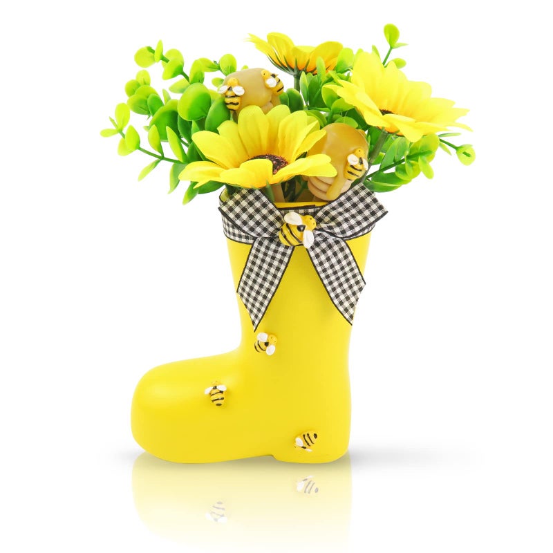 Laisgee Bee Resin Boot Decor Bumble Bee Tiered Tray Arrangement Honey Dippers Sunflower Spring Summer Yellow Farmhouse Display
